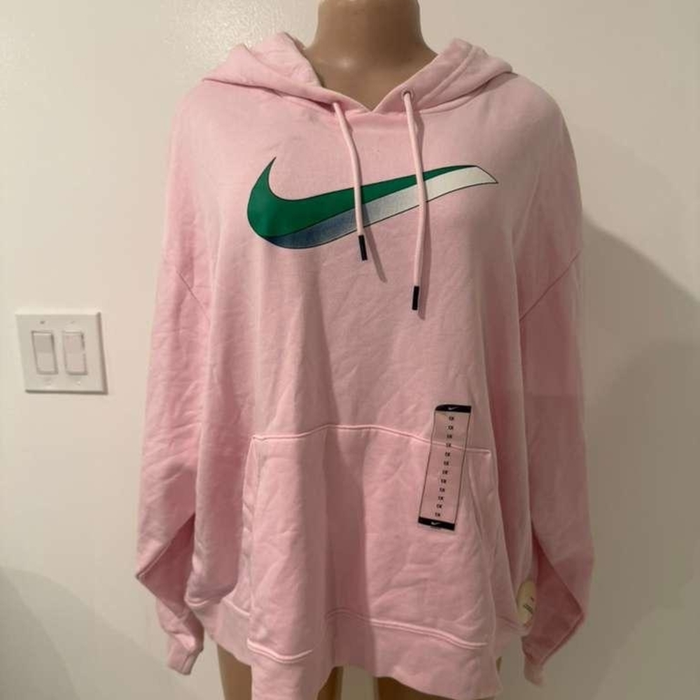 Nike Women's Pink Hoodie with Green Swoosh